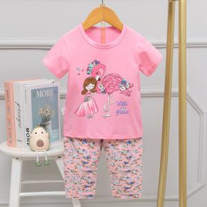 China Cartoon Flamingo And Little Girls' Capri Pajama Sets Round Neck For Children wholesale