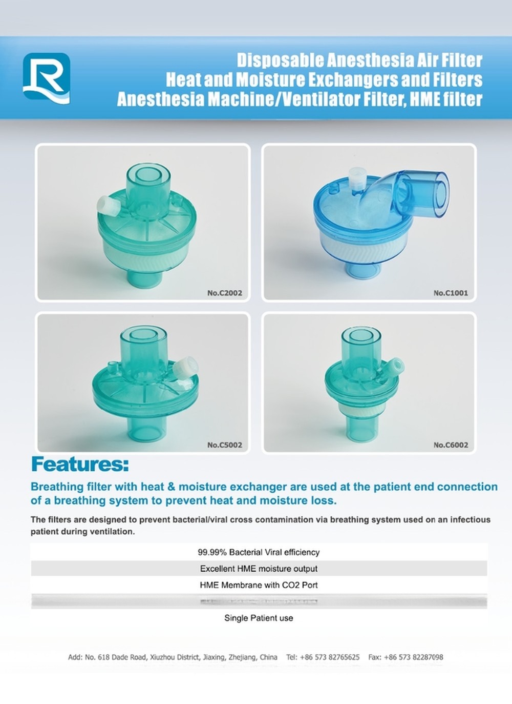 ABS Disposable HME Filter EN 149 -2001 A1-2009 for Respiratory Treatment Equipment