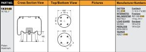China Air Bellow 1R14-018 Rubber Air Suspension / Truck Spare Parts Alloy Piston 11 10.5-17 A 365 Firestone W01-358-9149 wholesale