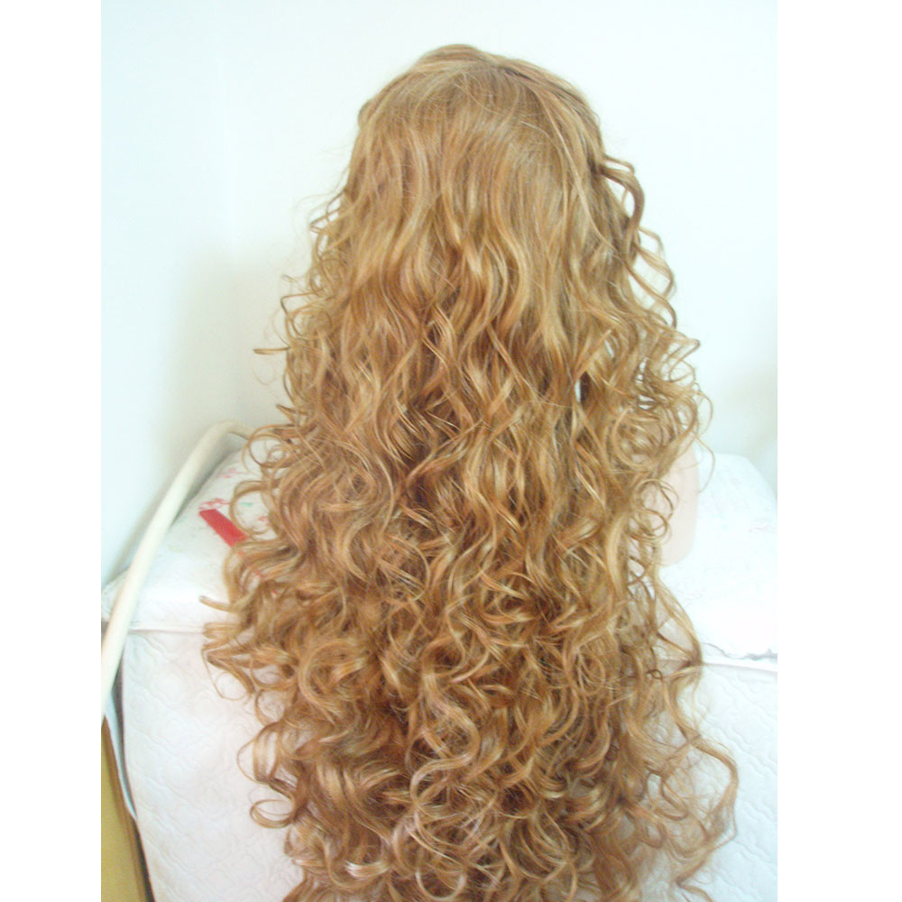 Blonde Synthetic Lace Front Wigs For White Women Curly Hair Texture In Stock