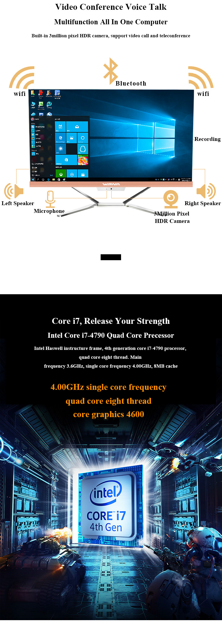 Intel Core I3 I5 I7 Gaming Desktop All In One PC Computer With Dedicated Graphics Card