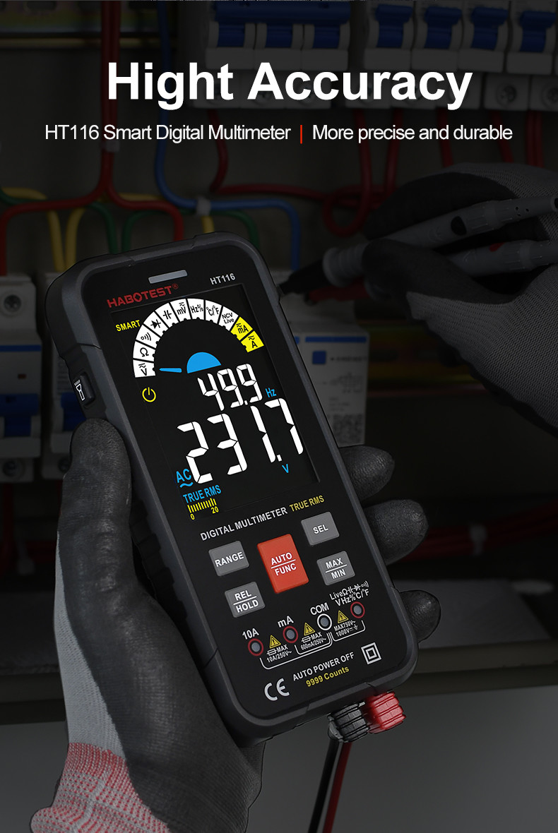 HT116 Digital Multimeter 9999 Counts Auto Range 1000V 10A Tester Meter Ohm Hz Capacitance True RMS Smart Multitester