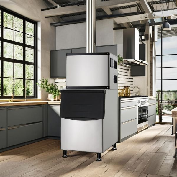 Commercial Kitchen Cafe Stainless Steel Ice Cube Maker Machine 450 Lbs/24H 3-Year Warranty 220V Core Pump Motor Refrigerator