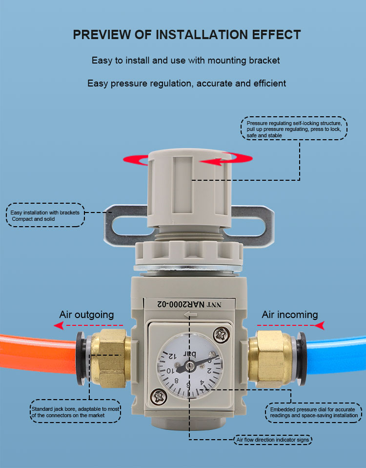 AR2000 Compressed Air Pressure Regulator Air Source Treatment Units Pneumatic Components