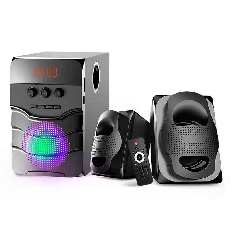 20W 5W * 2 Output Wooden Professional Audio System 2.1 USB FM BT Remote Control Subwoofer Active Column Speaker