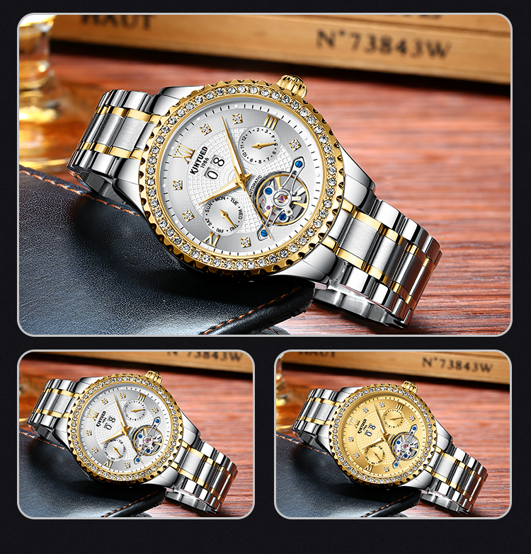 KINYUED Design your own luxury waterproof mens skeleton automatic tourbillon watch mechanical
