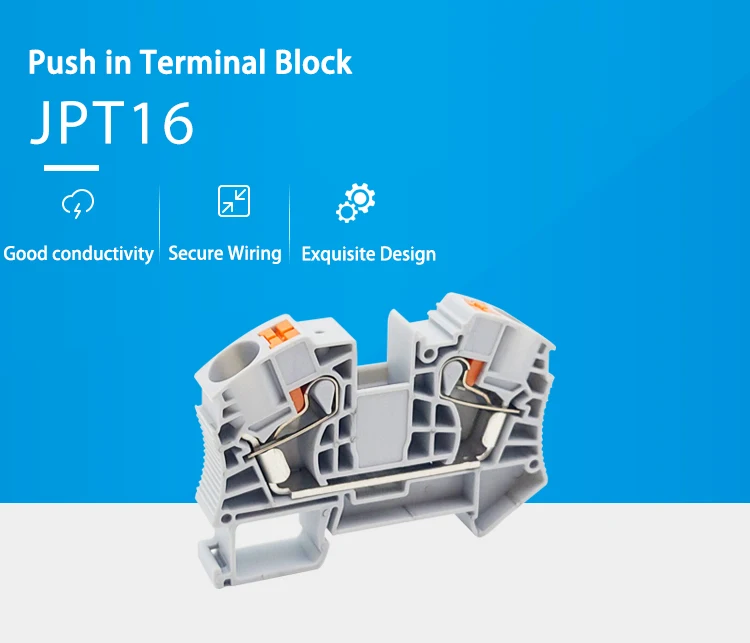 PT16 Din Rail Push-In Terminal Block, 16mm² Electrical Feed-Through Cable Plug Screwless Terminal Strip Wire Connector