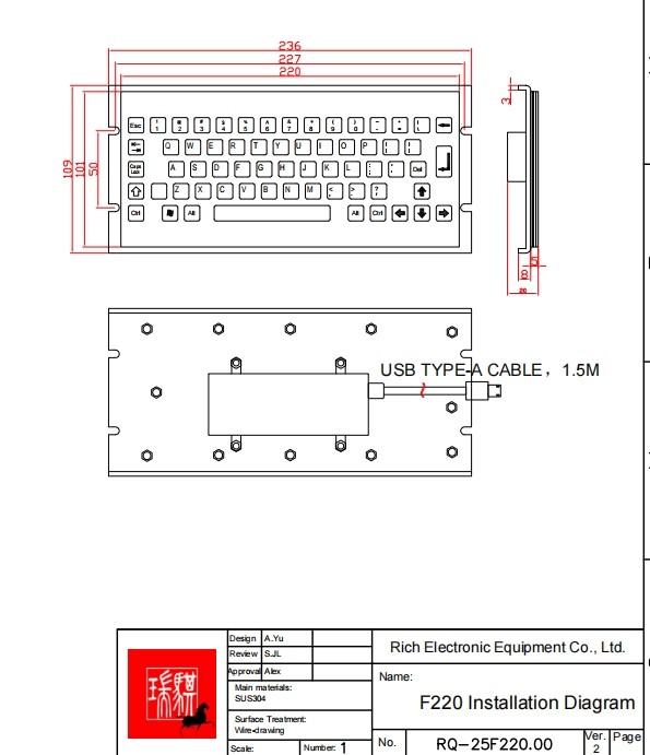 Industrial Panel Mounted Keyboard IP65 Dustproof Explosionproof Keyboard 700g