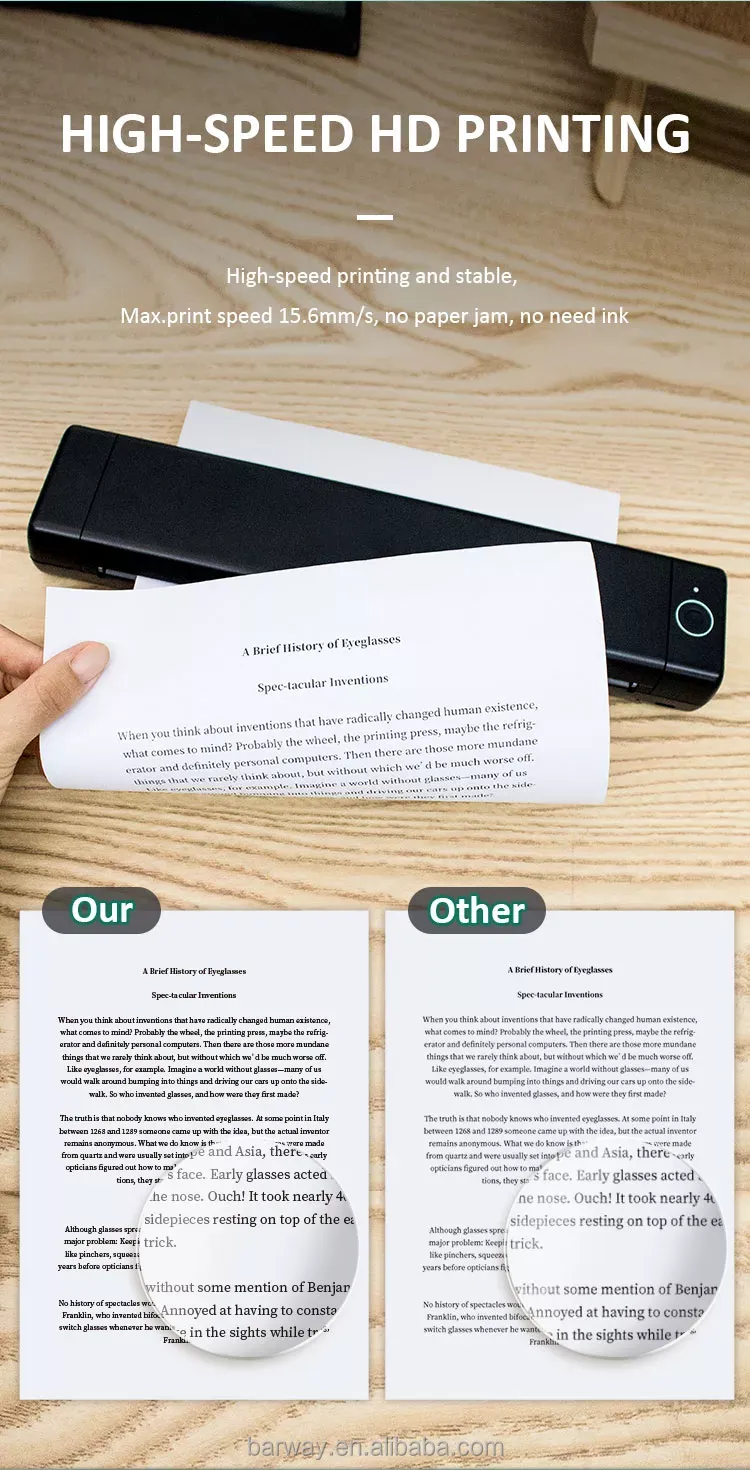 M08F A4 Size Mini Wireless Thermal Printer Mobile With Blue Tooth