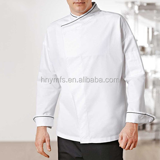 Customized Long Sleeve White Black Poly - Cotton Blend Personalized Chef Jackets