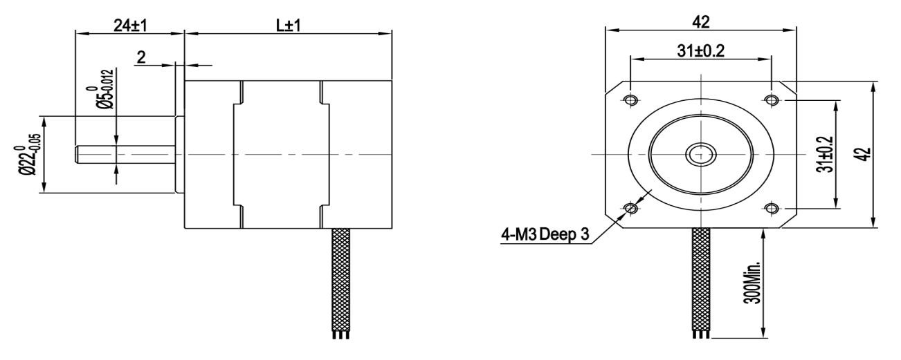 Nema17 105W 3 Phase Brushless Dc Motor 42mm 4000Rpm 24VDC Square HC42BLFS40