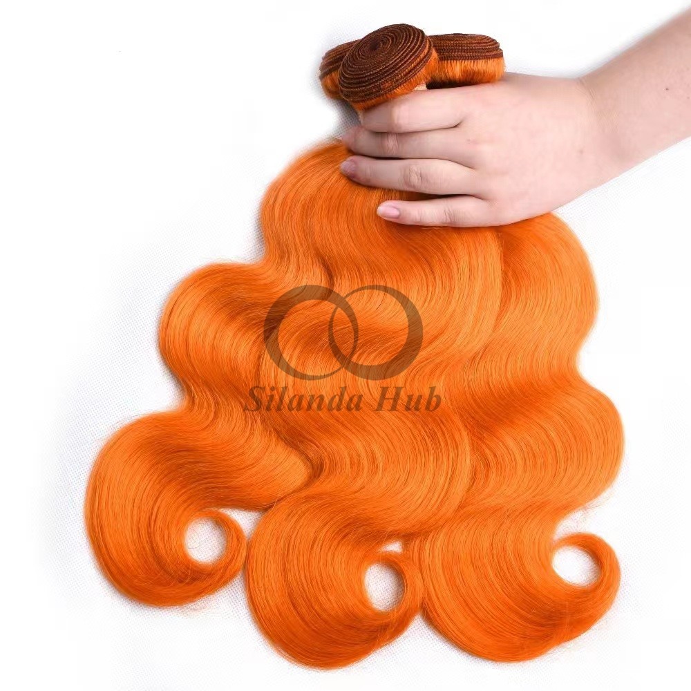 Orange Body Wave Remy Human Hair Bundles Sew In Weave Bundles Brazilian Bundle Deals