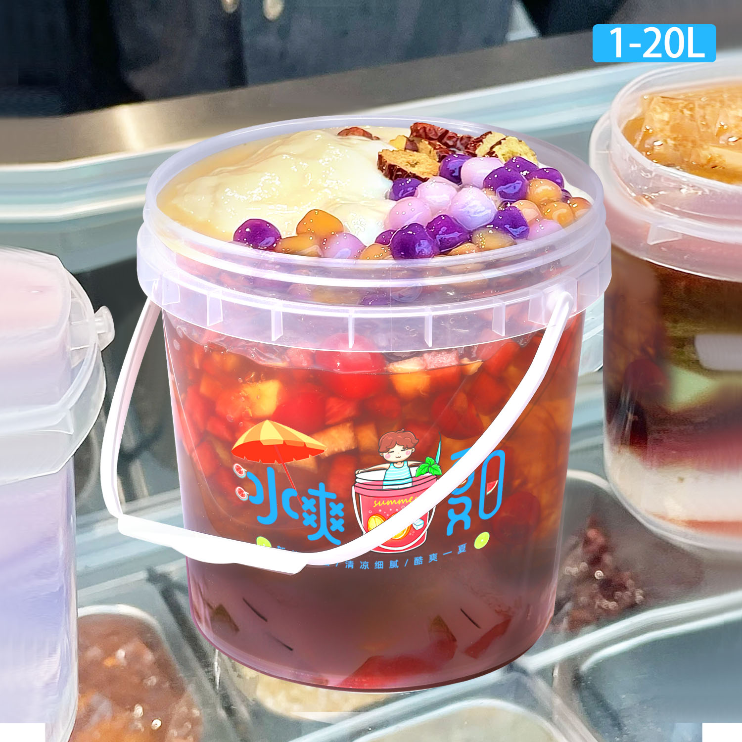 High Pressure Resistance Clear Plastic Bucket for Food Packing Capacity 1L-10L Handle