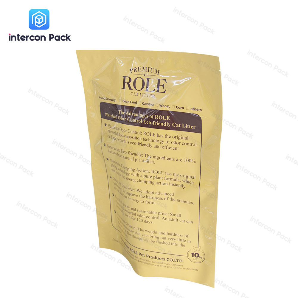 Upright Plastic Composite Kraft Paper Pouch Recyclable Degradable For Cat Litter
