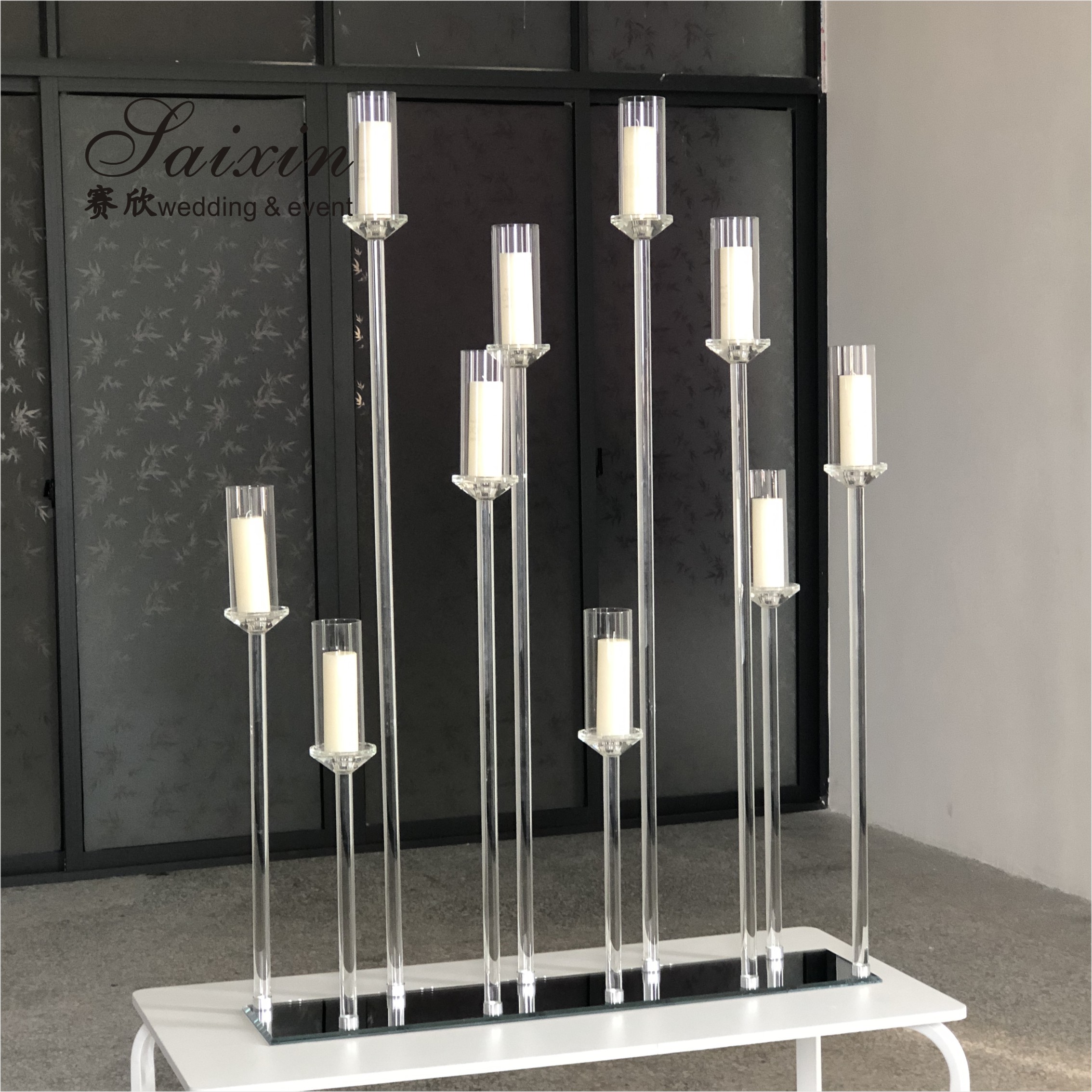 ZT-323H Hot sale luxury event decor centerpieces long base 10 holder crystal candlesticks