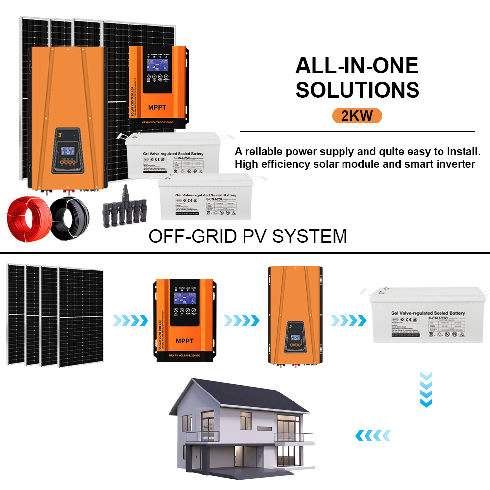 Home 2KW Solar Panel System Complete Off Grid Solar Kit With 48VDC Battery Ground Mounting