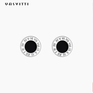 China Stainless Steel Round Black Enameled Roman Numbers Stud Earrings wholesale