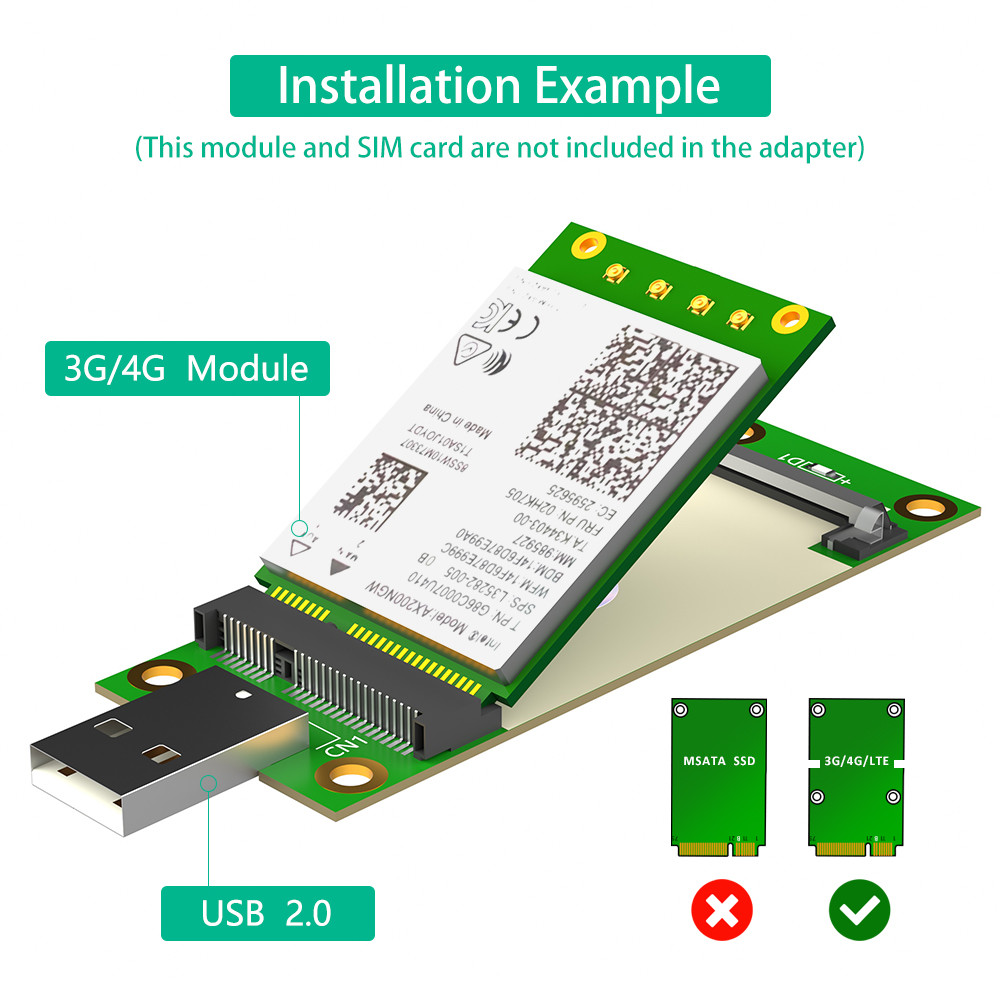 Mini PCI-E To USB Adapter With SIM Card Slot Quick Data Transfer