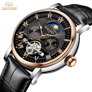 China KINYUED Tourbillon automatic mechanical movement genuine leather waterproof wrist watch wholesale
