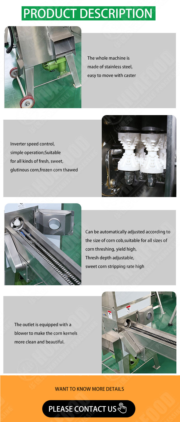 SS304 Automatic Food Processing Machines Corn Skin Peeler And Thresher Machine