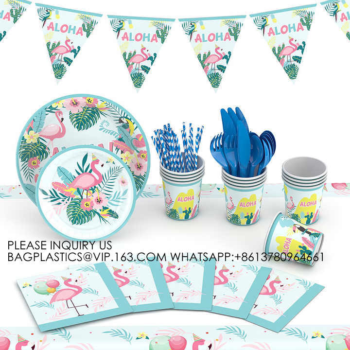 New Pink Flamingos Birthday Party Tableware Set Disposable Party Paper Plate Decoration Children'S Birthday