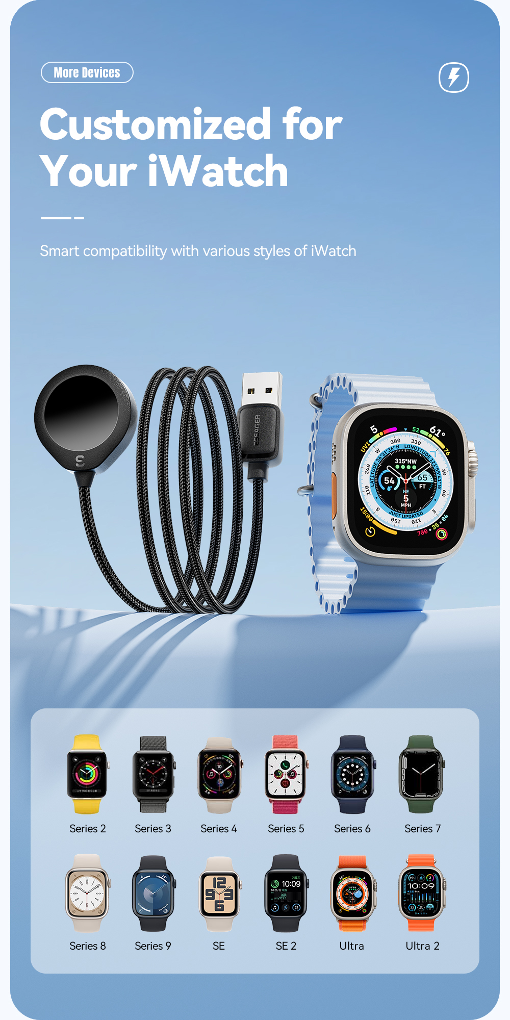 ESSAGER ES-WC14 Series Wireless Watch Charger 5V/2A Input 2.5W MAX