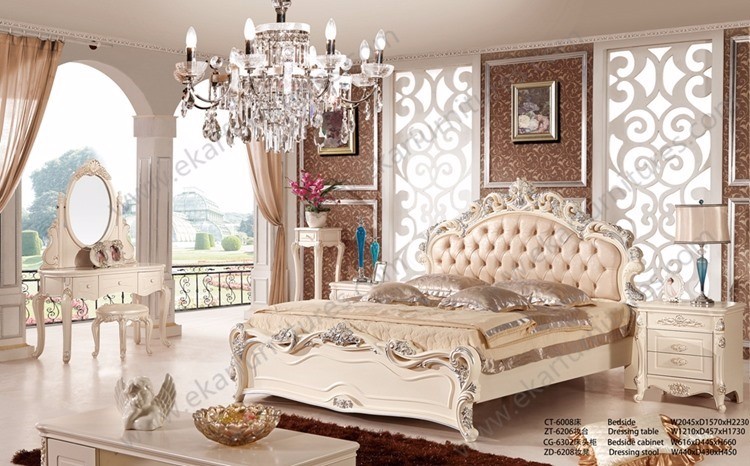 Guangzhou french white leather queen size bed loft bed 6028
