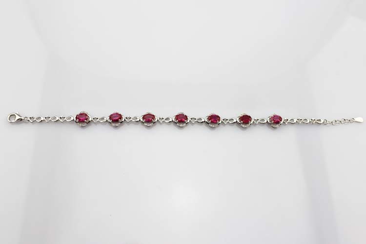 Sterling Silver Link 5x7mm Created Ruby Cubic Zircon Tennis Bracelet (H08RED)