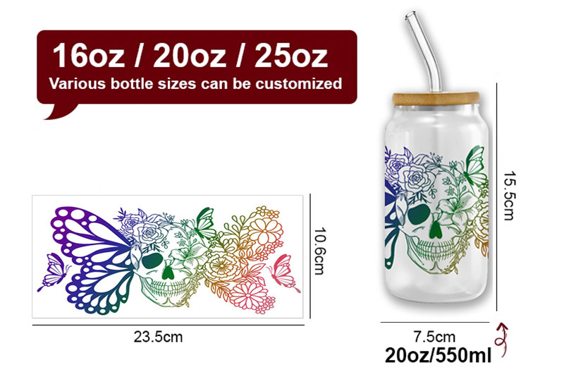 UV DTF Cup Wrap Transfer Stickers For Glass Crafting Cup Decal Stickers For 16OZ Libbey Glass Cups Coffee Theme Cartoon