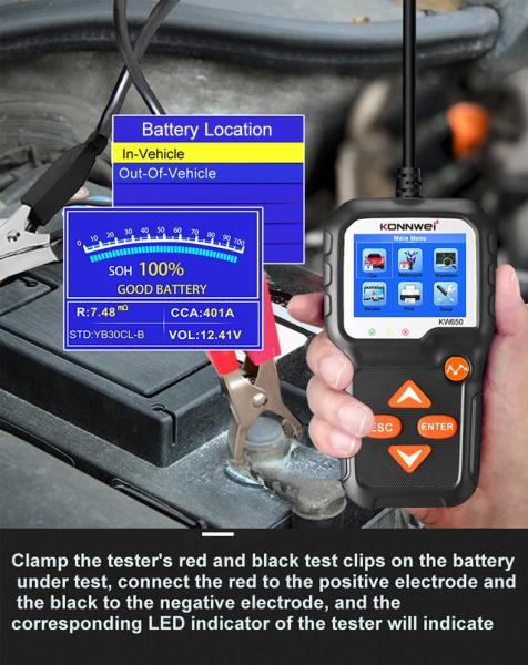 KONNWEI 6-16V Car Motorcycle battery scan tool 13 languages color screen wide