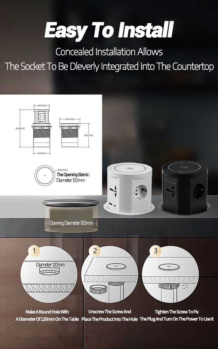 Junnan Multi-function Socket With 114.9mm*168.7mm Completely Closure Size For Kitchen