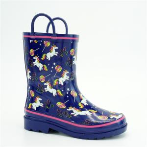China OEM Waterproof Rubber Purple Unicorns Printed Rain Boots wholesale