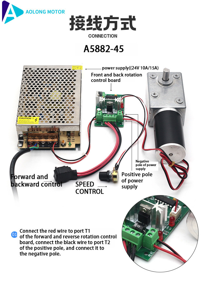 24V DC Brush Motor A5882-45 24V Mini Worm Gear Motor 24V DC Motor