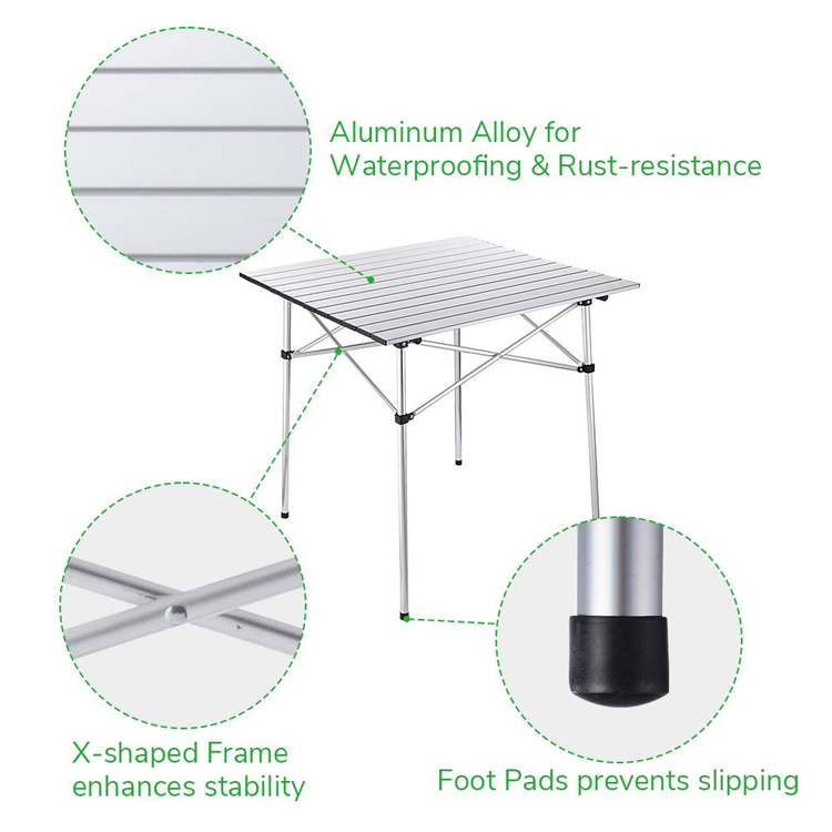 Embroidery or Printing Logo Lightweight Aluminum Roll Up Table for Beach Picnic Camping