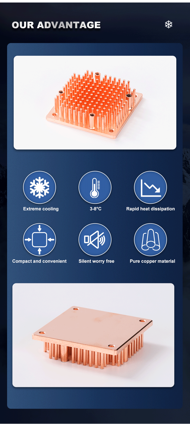 Durable Rectangle Copper VRM Heatsink , Anti Corrosion Small Copper Heatsink