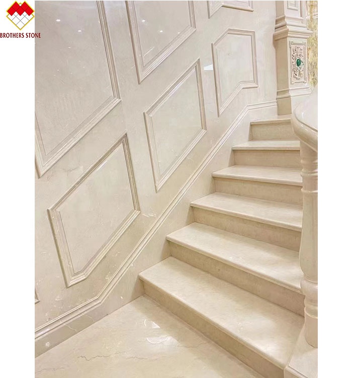 Indoor Cream Beige Marble Anti-Slip Curved Stairs Skirting Tiles for Modern Design