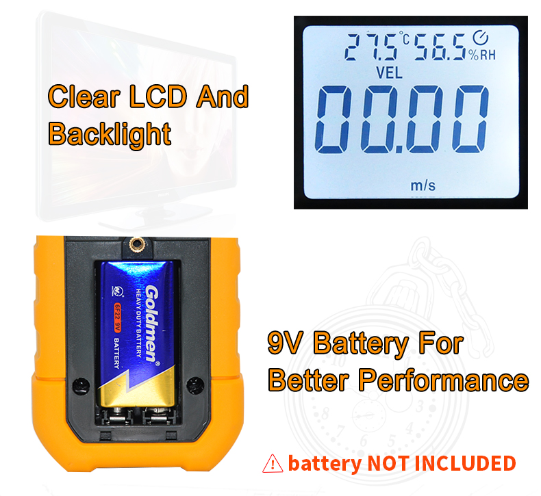 Popular Anemometer Digital Handheld Wind Speed Meter Tester with 1*9V 6F22 Battery