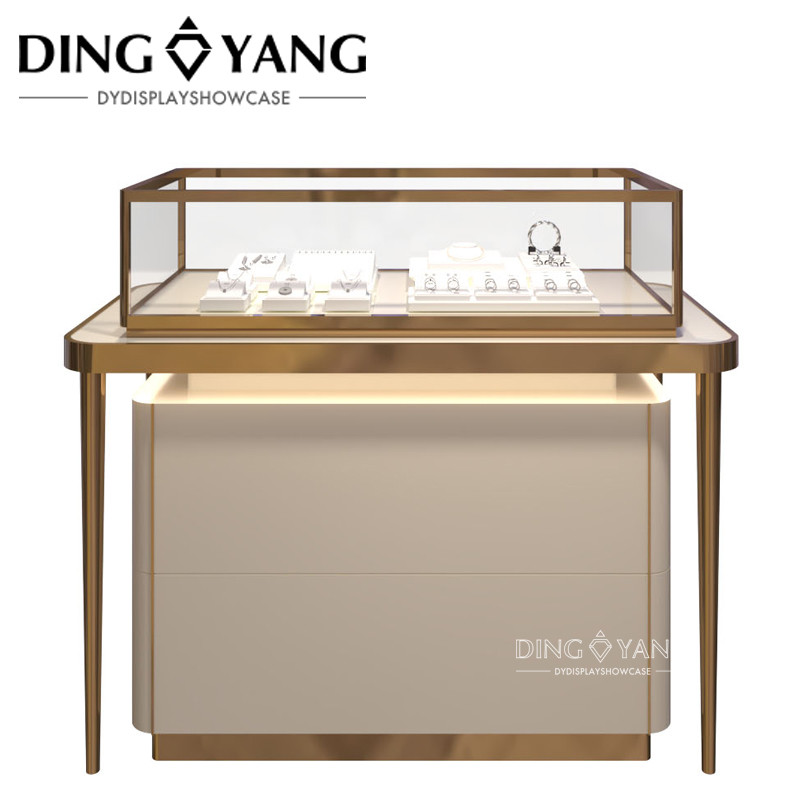 Metal Stainless Steel Tempered Glass Jewellery Showcase Display with LED Lights