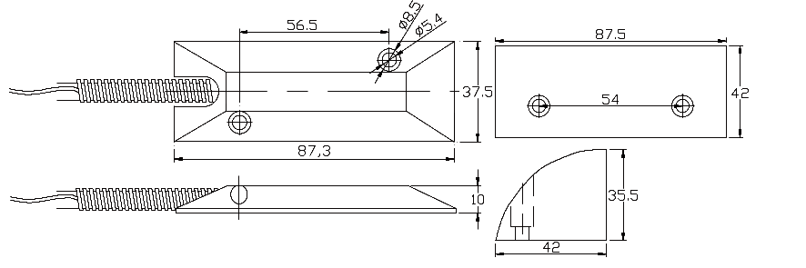 Wired Roller Shutter Door Sensor in Zinc-alloyed with 380MM armored Cable