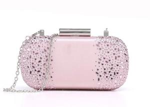 China Pink Satin Fabric Hard Case Clutch Evening Bags , Western Rhinestone Purses For Babies wholesale