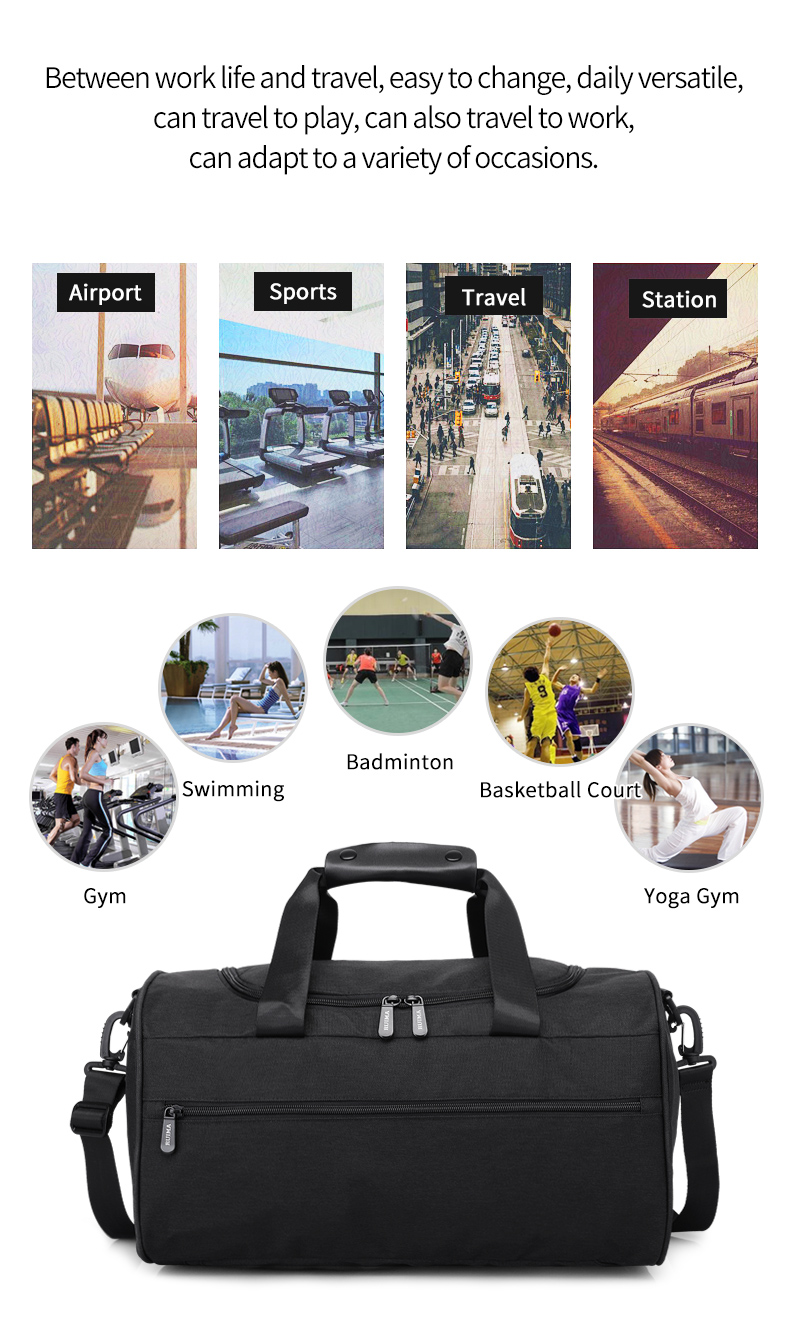 Water Retardant Leather Nylon Workout Duffle Bags Unisex 43cm Length