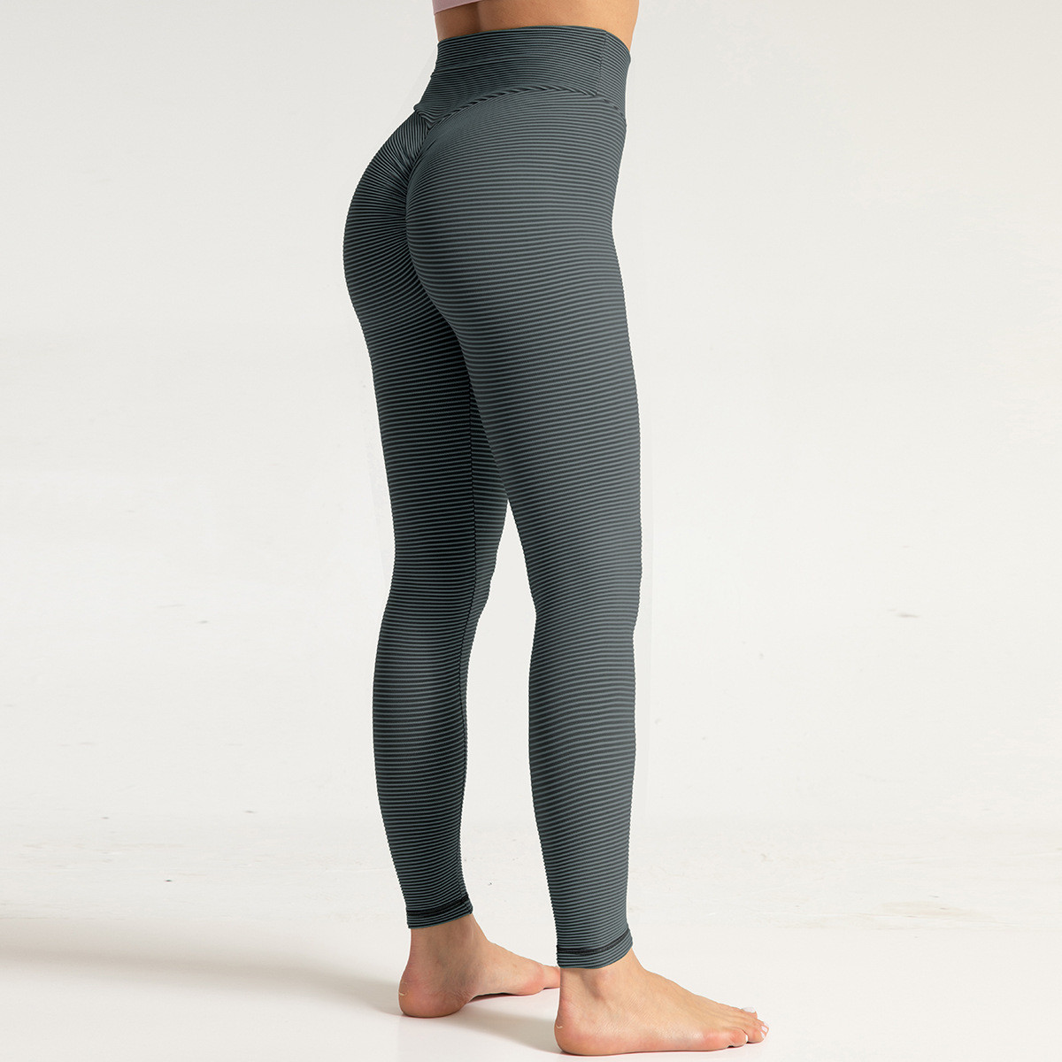 Senda Stripe Lifts Buttock Tall Waist Non See Through Yoga Leggings