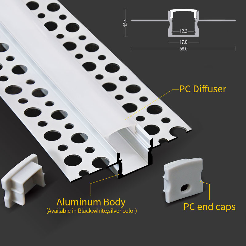 LED Plasterboard Profile Aluminum Alloy 6063 T5 Extrusion Housing For Ceiling Lighting