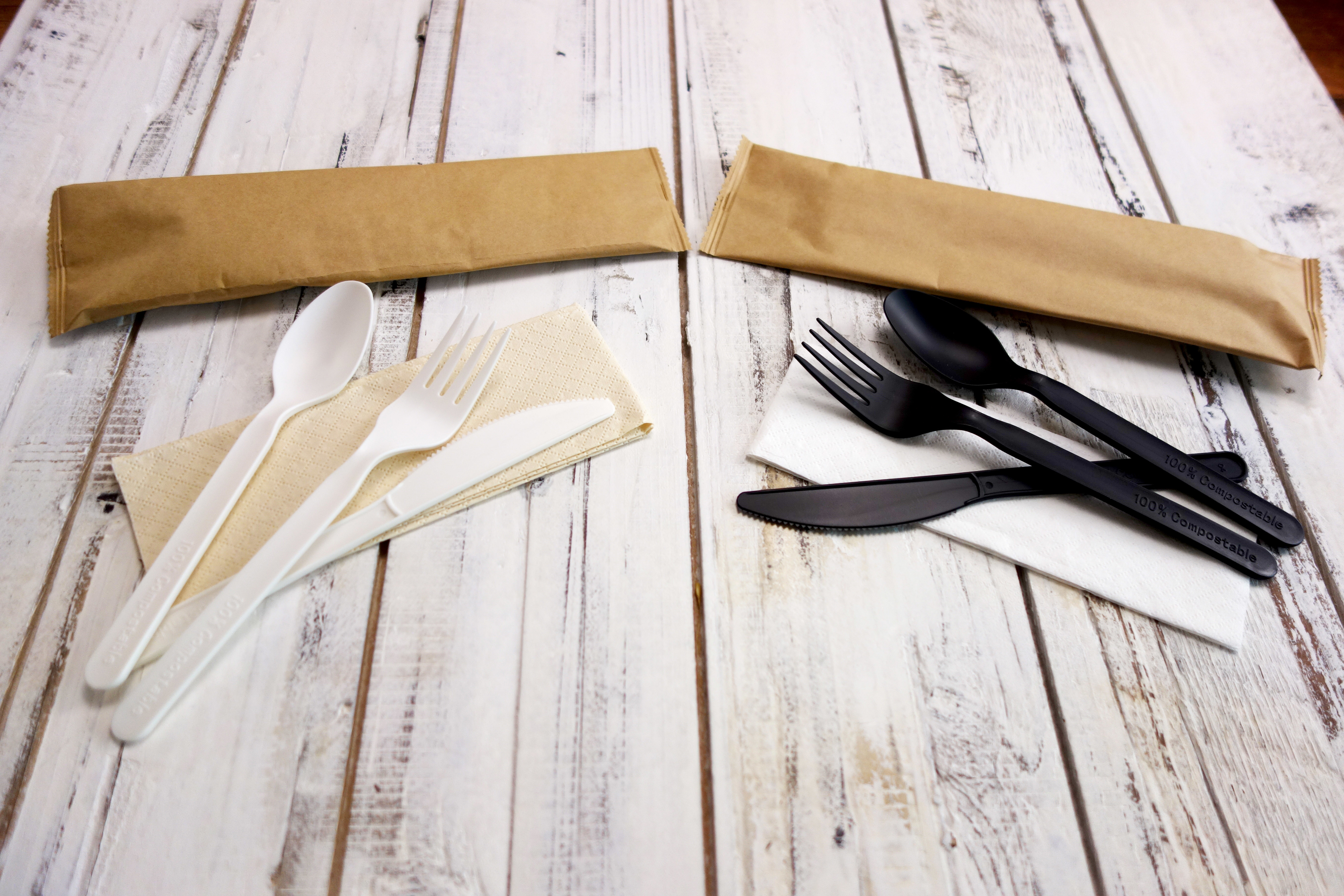 Wholesale CPLA Biodegradable Cutlery Eco Friendly Cornstarch Fork Wrapped Cornstarch Fork