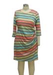 Colorful Printed 3 4 Sleeve Cocktail Dresses , Striped Casual Dress For 40 Year