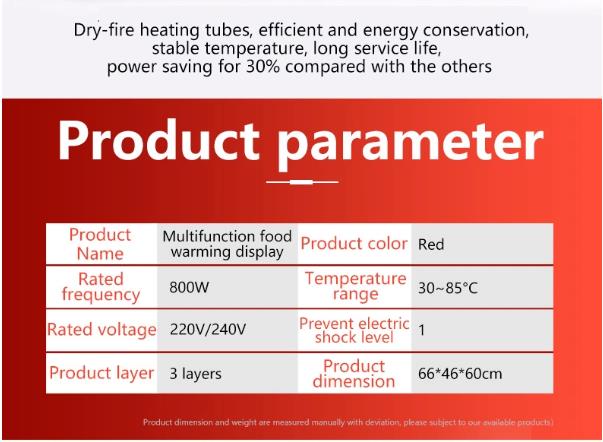 3 Layers Red Snack Food Warmer Showcase for Commercial Food Preservation Solution