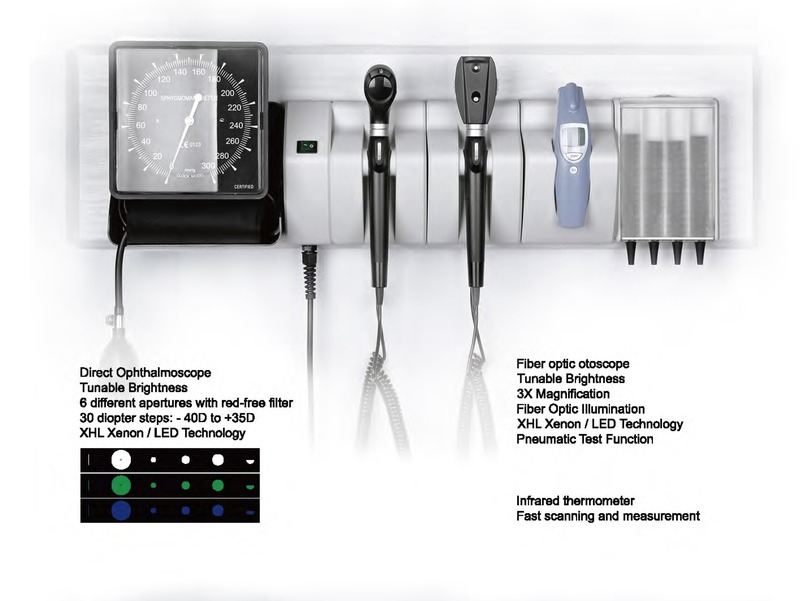 Medical ENT opthalmoscope diagnostic set with wall mount medical equipment