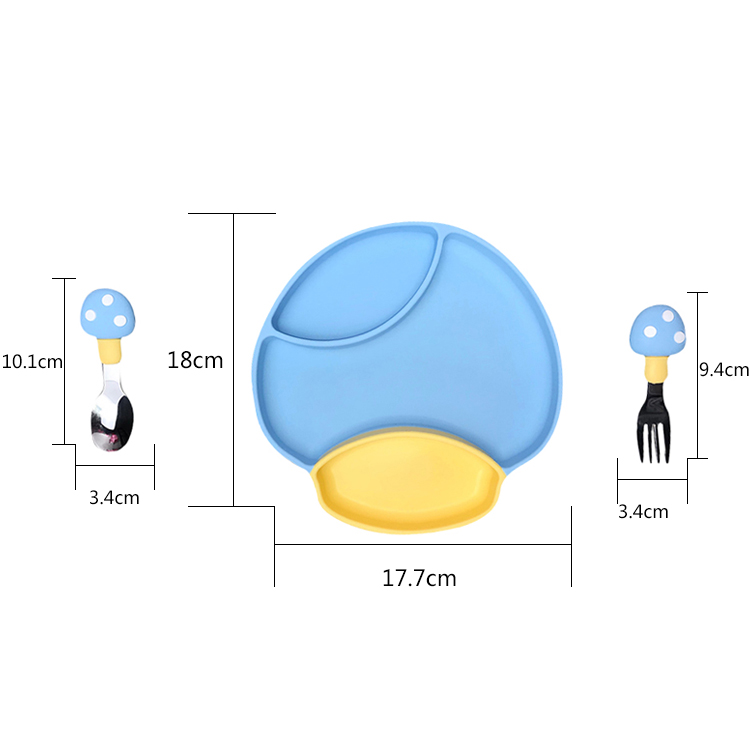 Safety Durable Silicone Baby Tray Feeding Plate With Spoon And Fork
