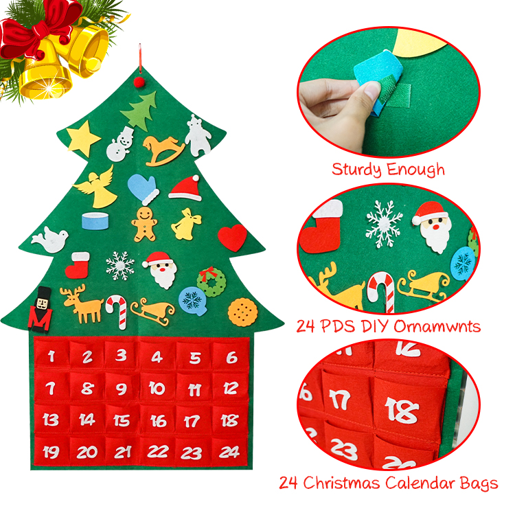 DIY Felt Christmas Tree Advent Calendar Decorations With Pockets Kids Gifts 24 Ornaments