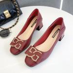 Customized Ladies Chunky Pump Heels With Rubber Outsole Leather Lining